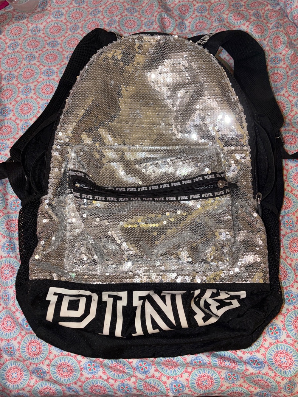 PINK Victoria's Secret Silver Sequin Accent Black Backpack